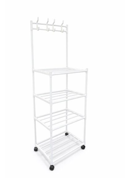 4-Tier Kitchen Storage Rack with Hooks & Wheels