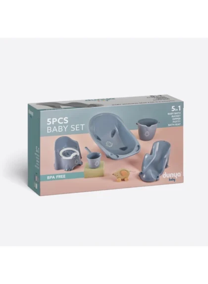 5PCS Baby Bath Set (5-in-1) – Bath Tub, Bucket, Dipper, Potty, Bath Seat