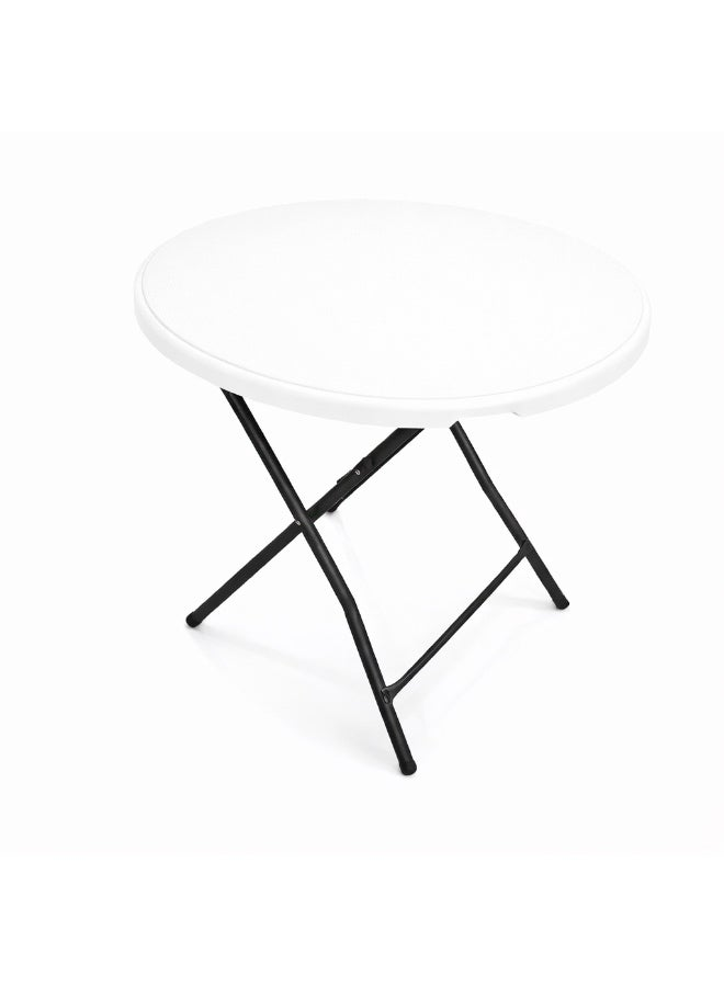80cm Round Folding Table – White Top, Black Steel Legs