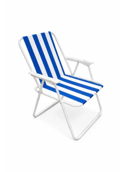 Foldable Beach Chair with Armrests – Blue & White Striped Outdoor Chair, Lightweight & Portable (68 cm)