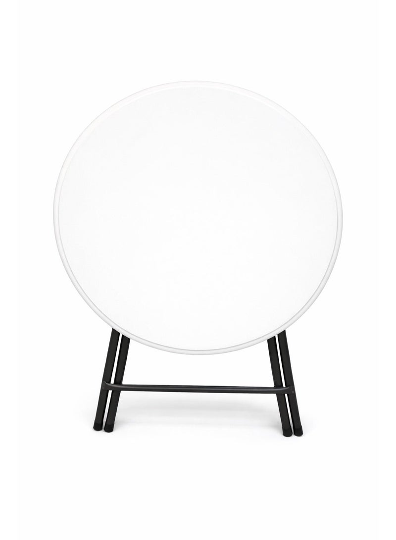 80cm Round Folding Table – White Top, Black Steel Legs - Image 5