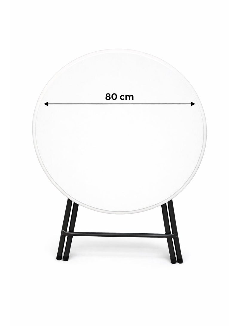 80cm Round Folding Table – White Top, Black Steel Legs - Image 4